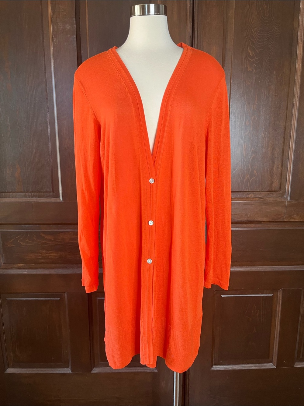 Chicos 3 Long Line Cardigan Sweater Cotton Blend Orange Thin Knit NWOT Sz XL/16